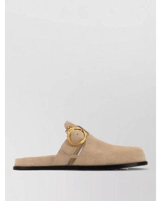 Dior White Flat Sole Mules Open Back Round Toe Buckle