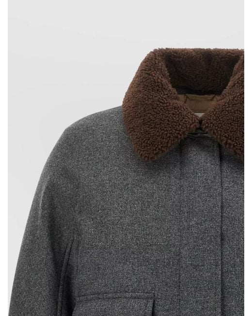 Brunello Cucinelli Gray Shearling Collar Cropped Wool Cashmere Jacket