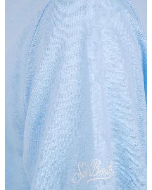 Mc2 Saint Barth Blue Linen Crew Neck Short Sleeve Top for men