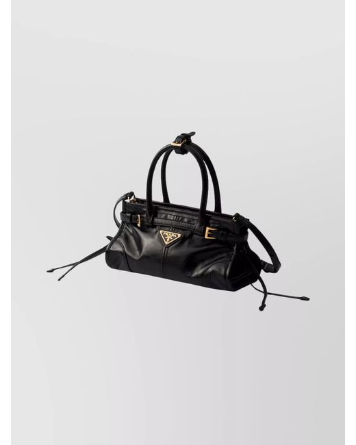 Prada Black Handheld Clutch With Buckle And Drawstring