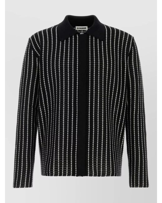 Jil Sander Black Cotton Crochet Cardigan for men