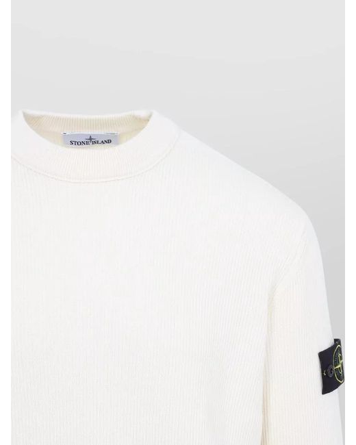 Stone Island White Ribbed Regular-Fit Cotton Crewneck Sweater for men