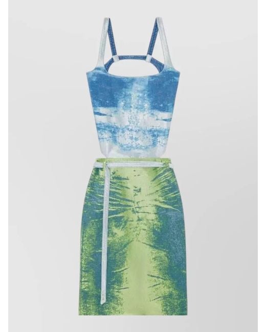 DIESEL Blue Square Neck Sleeveless Cotton Blend Dress