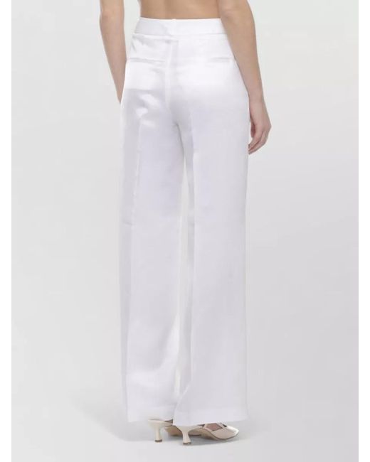 Peserico White High Waist Linen Wide Leg Trousers