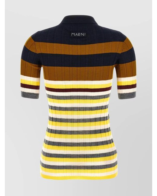 Marni Yellow Ribbed Virgin Wool Polo Top