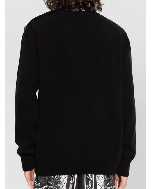 Balmain Black Crew Neck Top Button Detail Cuffs Hem for men