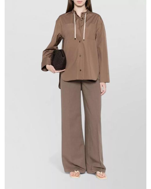Via Masini 80 Brown Linen Trousers Wide Leg Belt Loops