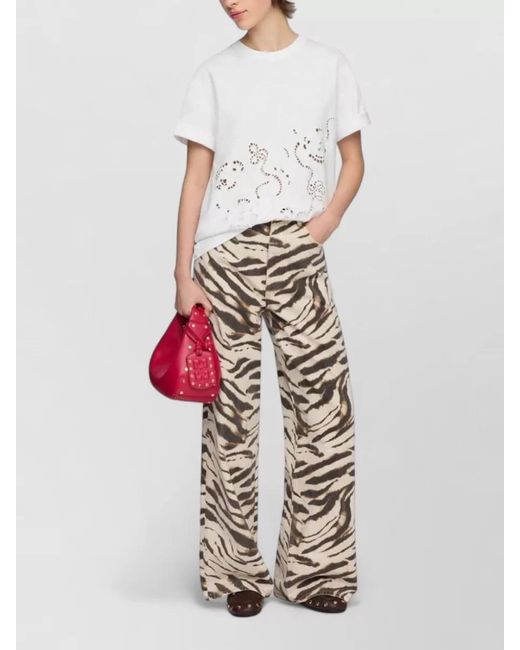 Ganni Multicolor High Waist Wide Leg Zebra Denim Trousers