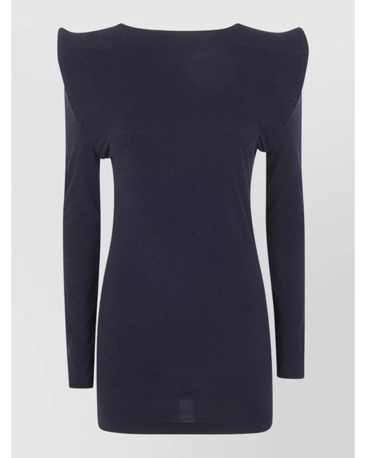 Junya Watanabe Blue Long-Sleeve Boat Neck Knitted Top