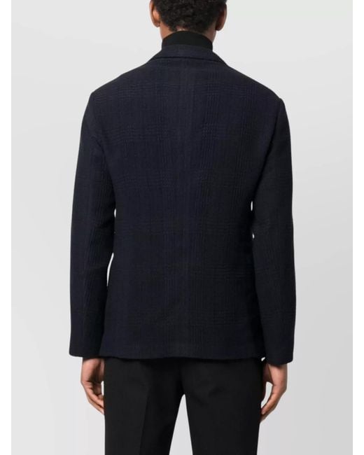 Emporio Armani Blue Wool Checked Single-Breasted Blazer for men