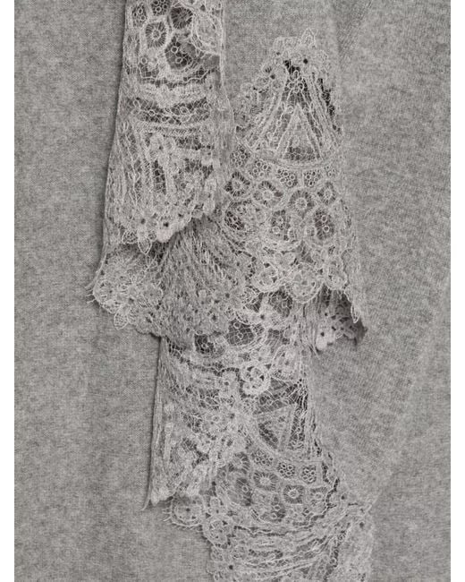 Ermanno Scervino Gray Cashmere Stole Lace Trim Lightweight Design
