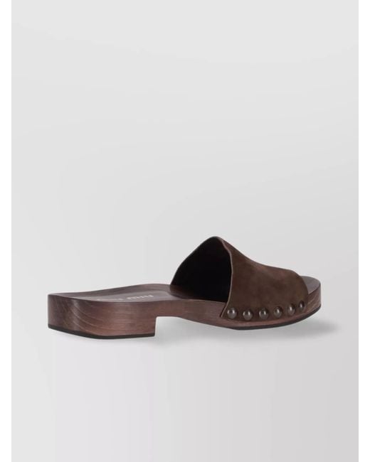 Miu Miu Brown Suede Stud Flat Sandals