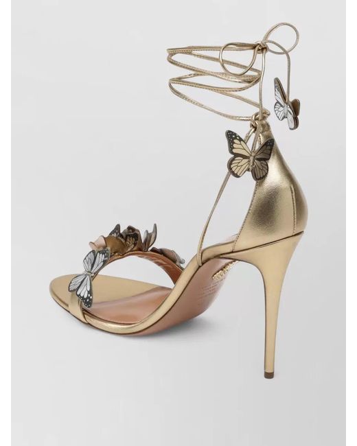 Aquazzura White Ankle Wrap Sandals Metallic Butterfly Design