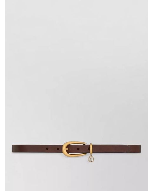 Saint Laurent White Cassandre Charm Leather Belt Elongated Buckle