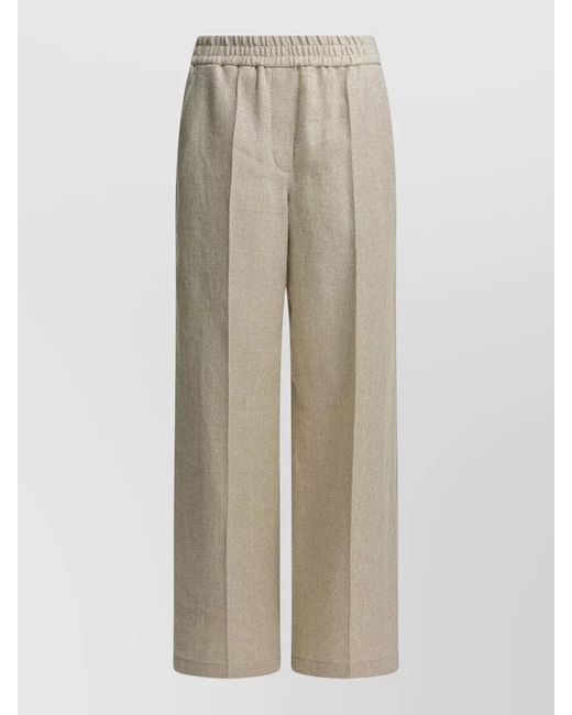 Brunello Cucinelli Natural Linen Blend Wide-Leg Trousers