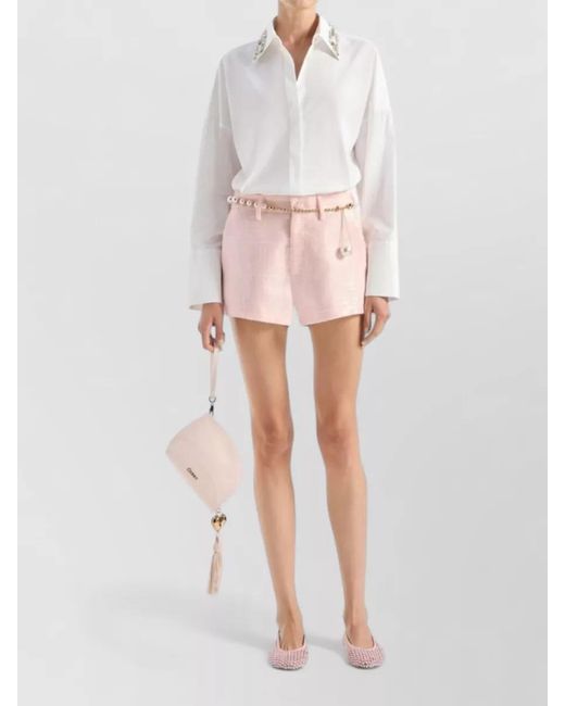 Genny White Shirt Featuring Jeweled Collar Long Sleeves