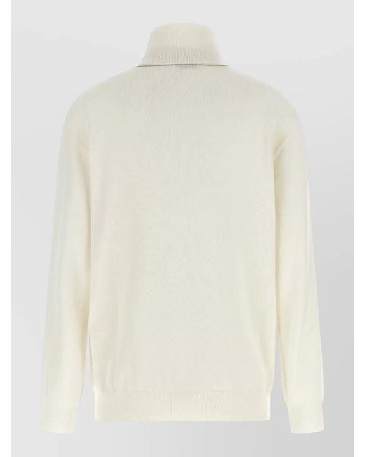 Brunello Cucinelli White Monile Cashmere Turtleneck Sweater Long Sleeves
