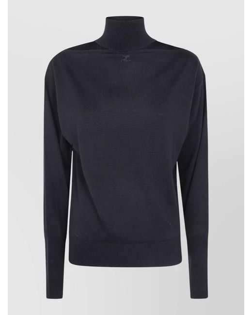 Courreges Blue Merino Wool Turtleneck Sweater Cutout Detail