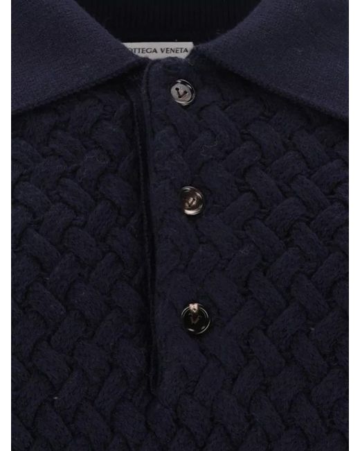 Bottega Veneta Blue Wool Long-Sleeve Polo Shirt for men