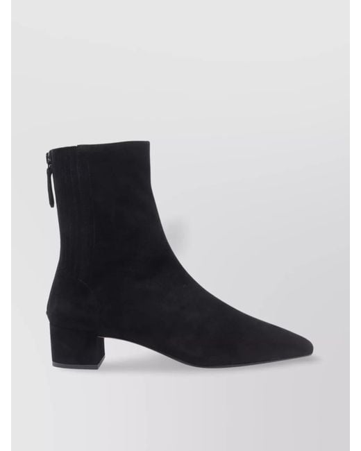 Aquazzura Black Pointed Toe Suede Ankle Boots With Block Heel
