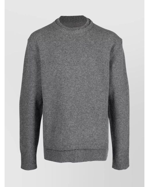Maison Margiela Gray Crew Neck Wool Sweater With Elbow Patches for men