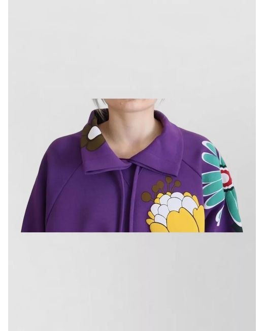 Dolce & Gabbana Purple Floral Print Pullover Cotton Blend Sweater
