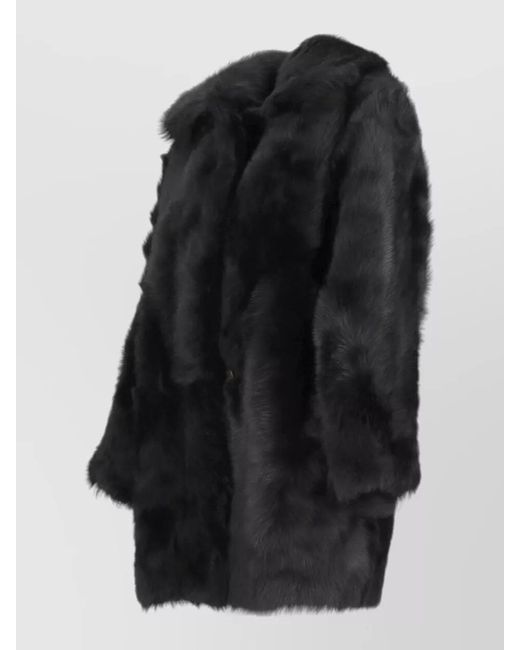 LA ROSE Black Long Faux Fur Coat