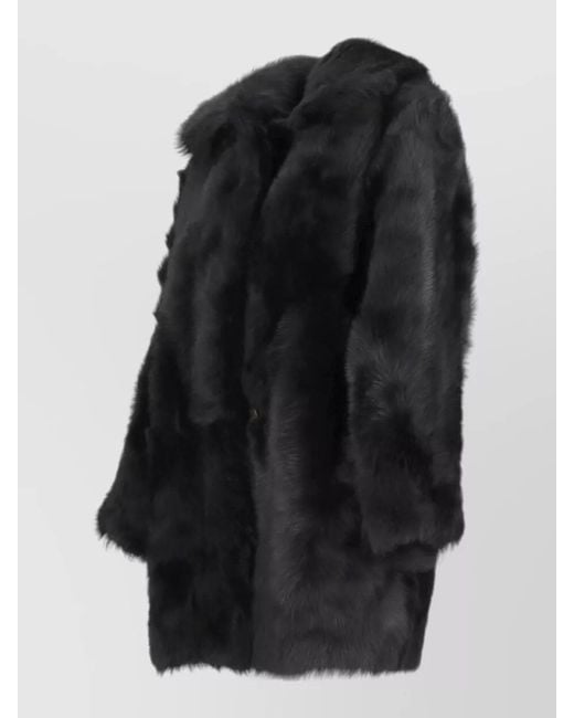 LA ROSE Black Long Sleeve Faux Fur Coat Soft Texture