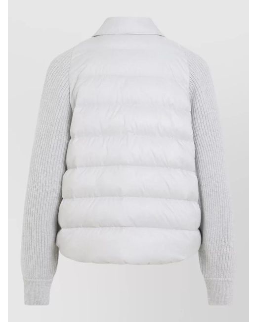 Brunello Cucinelli White Hybrid Padded Jacket Ribbed Detail Sleeves