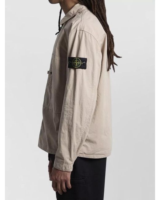 Stone Island Natural Ripstop Cotton Shirt Jacket Button Pockets for men