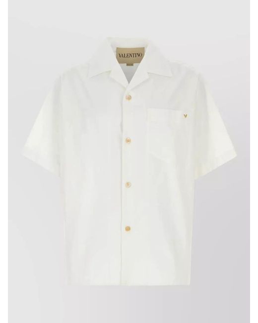 Valentino Garavani White Poplin Shirt Camp Collar Chest Pocket for men
