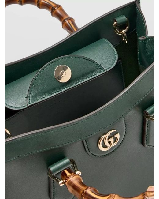 Gucci Green Tote Bag Bamboo Handles Detachable Strap