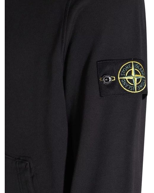 Stone Island Blue Logo Cotton Hoodie Drawstring Hood Kangaroo Pocket for men
