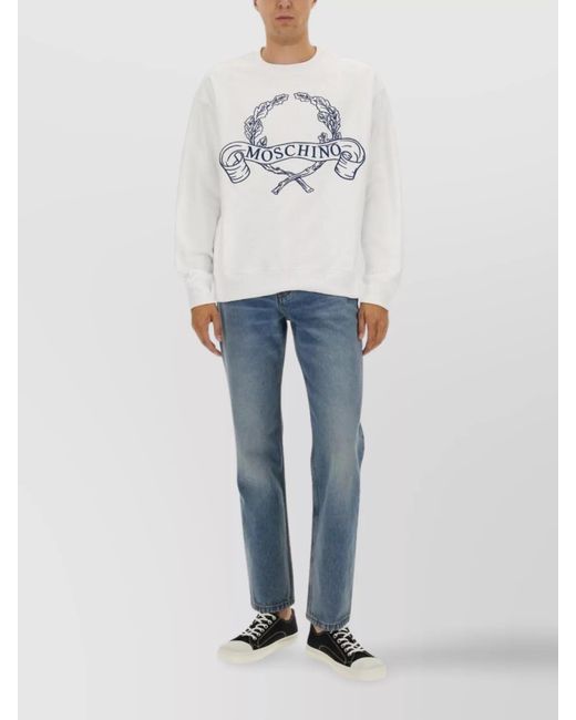 Moschino Gray Cotton Logo-Embroidered Sweatshirt for men