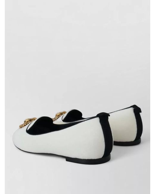 Dolce & Gabbana Natural Embellished Velvet Ballerina Flats