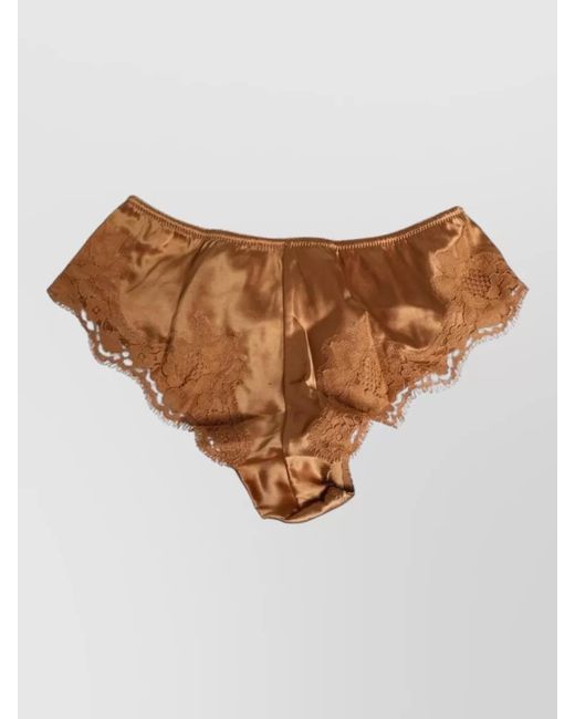 Dolce & Gabbana Brown Silk Lace Slip Panties