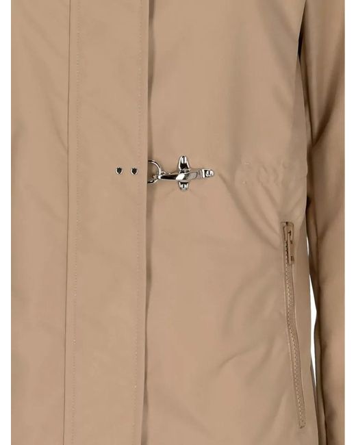Fay Natural Longline Waterproof Jacket High Neck Pockets