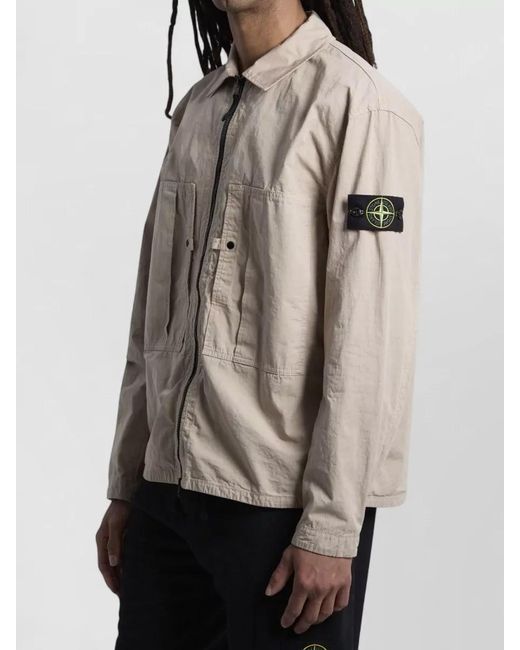 Stone Island Natural Ripstop Cotton Shirt Jacket Button Pockets for men