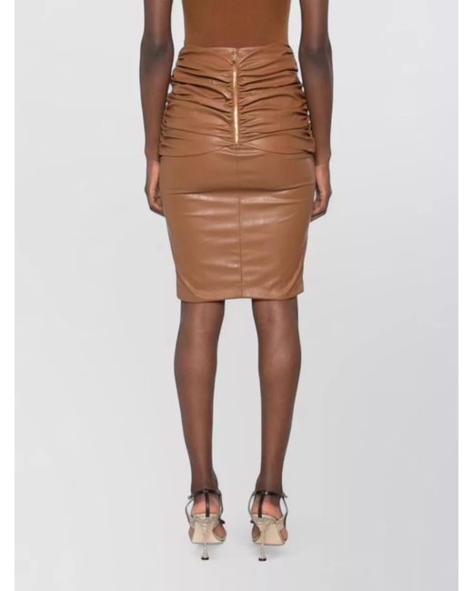 Elisabetta Franchi Brown Faux Leather High-Rise Midi Pencil Skirt