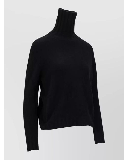 LA ROSE Black High Neck Ribbed Knit Long Sleeve Top