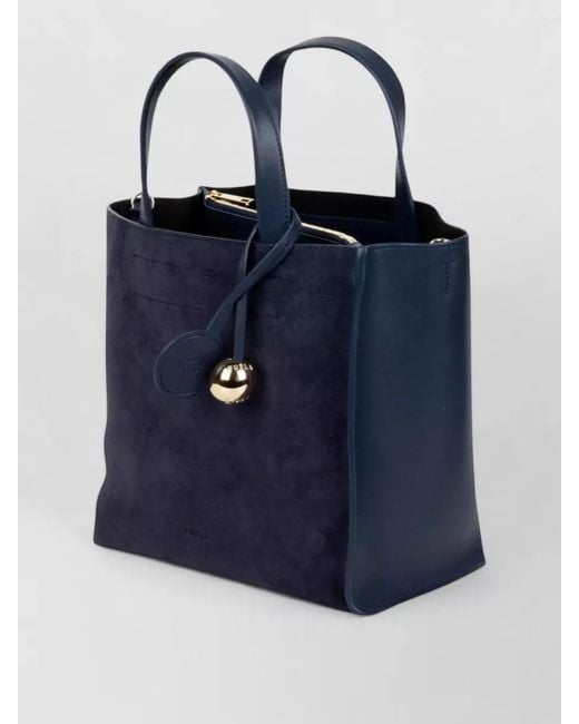 Furla Blue Divide It Small Suede And Leather Tote Bag