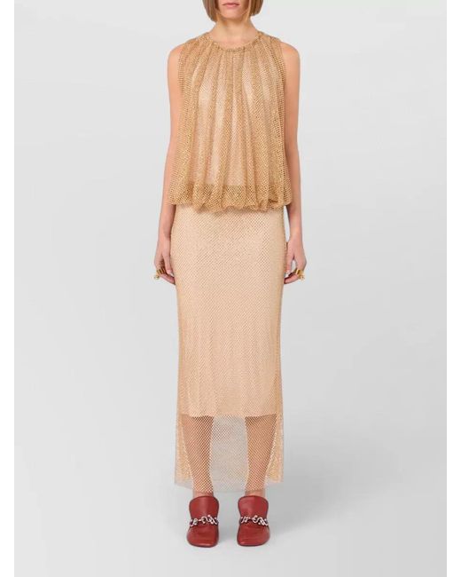 Sportmax White Sleeveless Layered Mesh Midi Dress Sheer