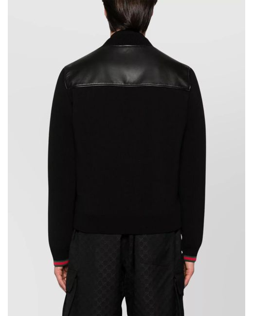 Gucci Black Leather And Knit Bomber Jacket for men