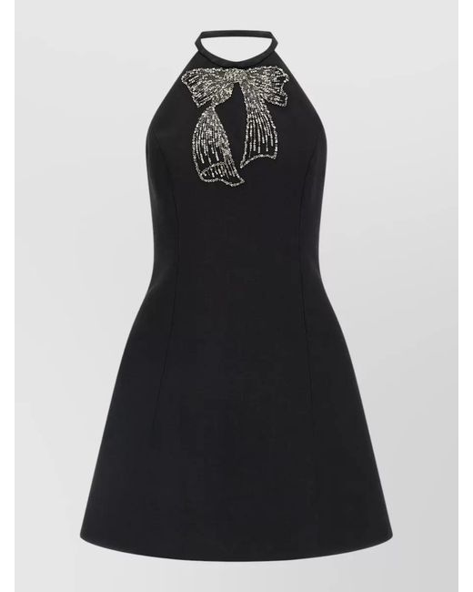 Valentino Garavani Black Dress Front Embroidery Halter Neckline