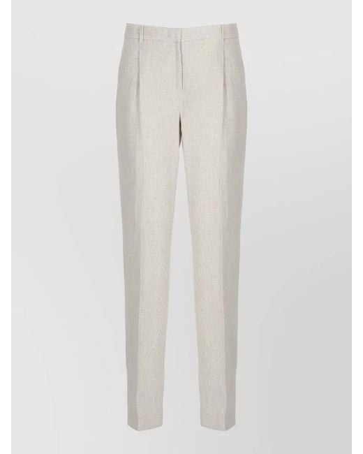 Lardini White Linen Tailoring Pants High Waist Pleated
