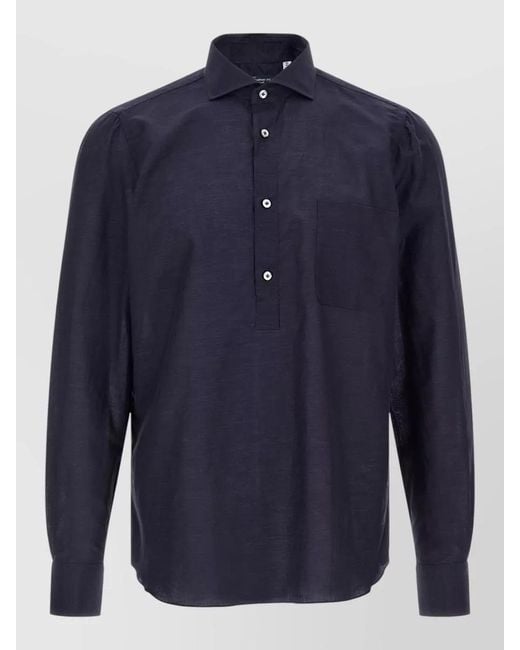 Finamore 1925 Blue Porto Shirt Button Down Collar Pocket for men