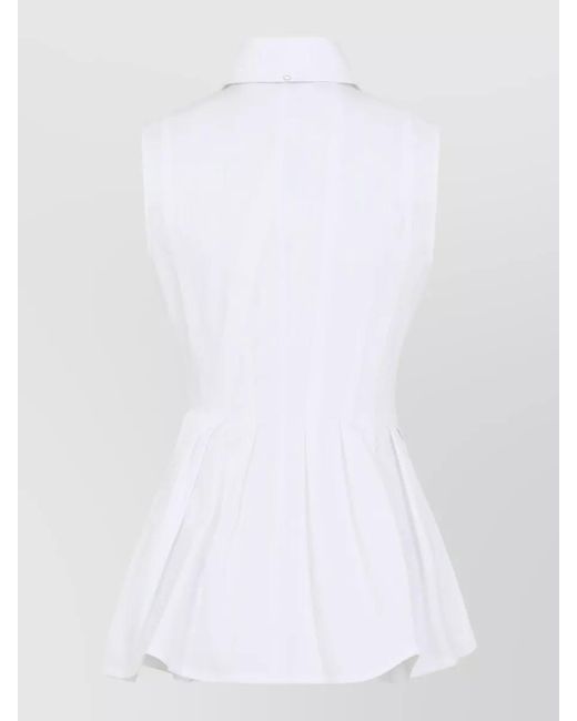 Sportmax White Cotton Sleeveless Peplum Blouse