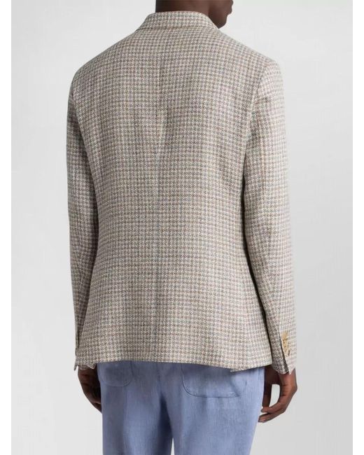 Etro Gray Jacket Nylon Silk Mix Notch Lapels for men