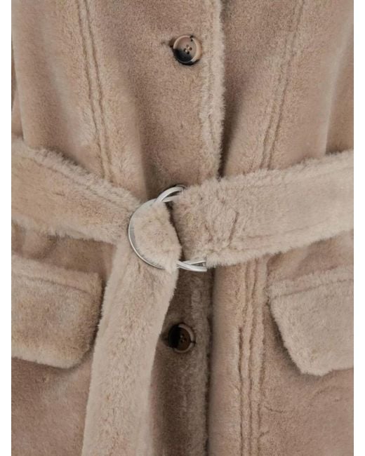 Urbancode Natural Long Faux Fur Coat Belted Waist