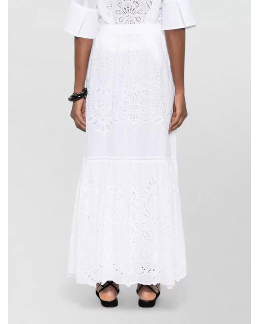 ERMANNO FIRENZE White Knee Length Midi Skirt Tassel Tiers